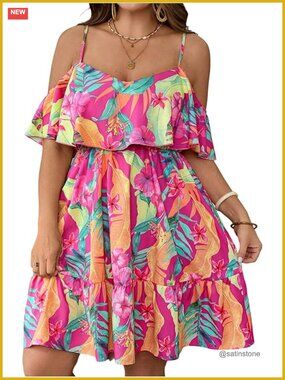 Plus Size Cold Shoulder Floral Ruffle Layered Boho Dress